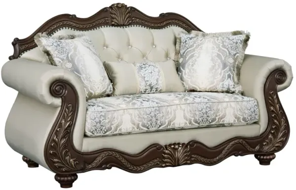Pierce - Loveseat With 3 Pillows - Beige / Cherry