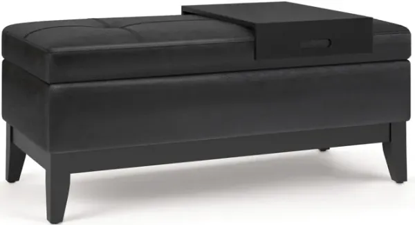 Oregon - Storage Ottoman Bench With Tray - Distressed Black