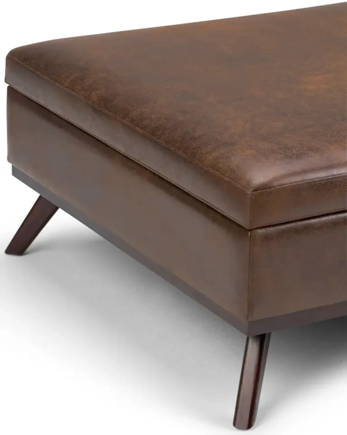 Owen - Square Coffee Table Storage Ottoman - Distressed Chestnut Brown