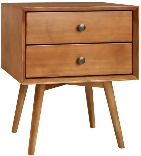 Mid Century Modern Double Drawer Nightstand - Caramel
