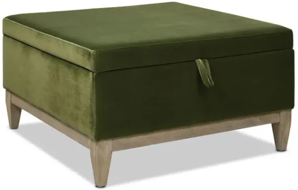 Knox - Square Storage Cocktail Ottoman - Olive Green