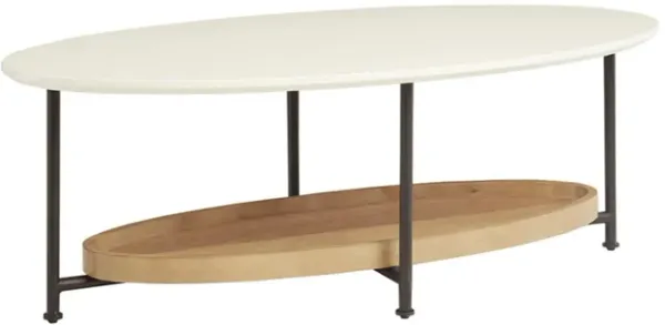 Oval Coffee Table With Metal Legs - White / Natural