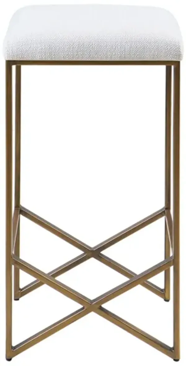 Backless Upholstered Counter Stool With Padded Seat - Ivory / Bronze