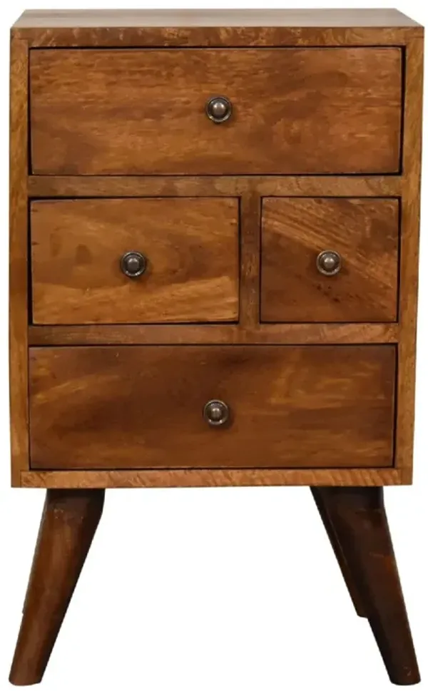 4 Drawer Multi Bedside Table - Chestnut