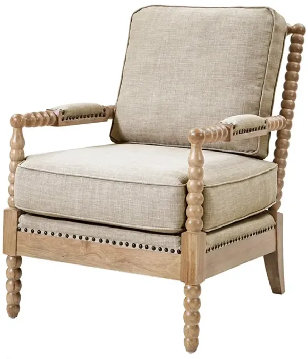 Arm Chair With Open Back Spindle Design, Padded Armrests
