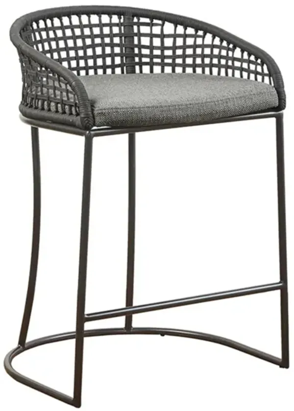 Coastal Woven Counter Stool With Upholstered Seat
