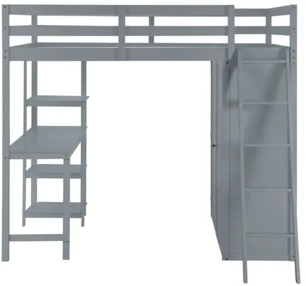 Loft Bed With Wardrobe And Desk And Shelves