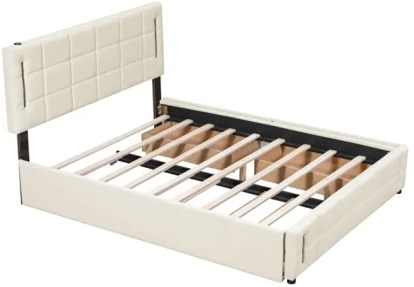 Upholstered Platform Bed With Trundle & Drawers