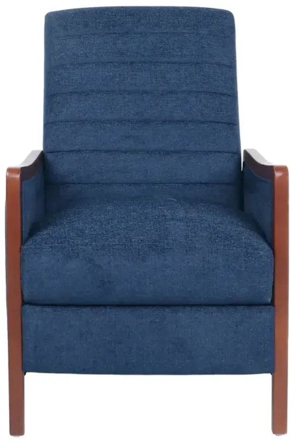 Mid Century Modern Fabric Channel Stitch Wood Pushback Recliner