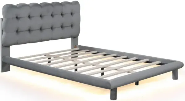 Platform Bed With LED Frame, Thick & Soft And Button Tufted Design Headboard