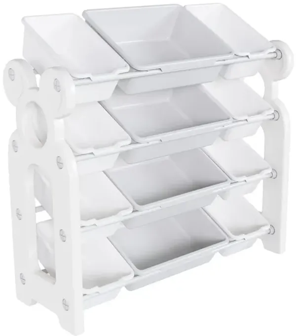 Multi Functional Kids Toy Storage Organizer Cabinet With Hdpe Shelf And 12 Bins - Gray White