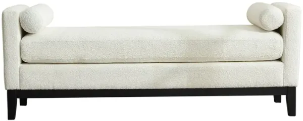 Elegant Upholstered Bench, Daybed, Ottoman With Wood Legs & Bolster Pillows - Ivory Boucle