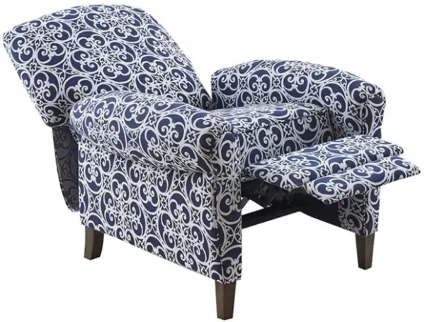 Push Back Recliner Chair With Fretwork Pattern And Solid Wood Legs - Multicolor