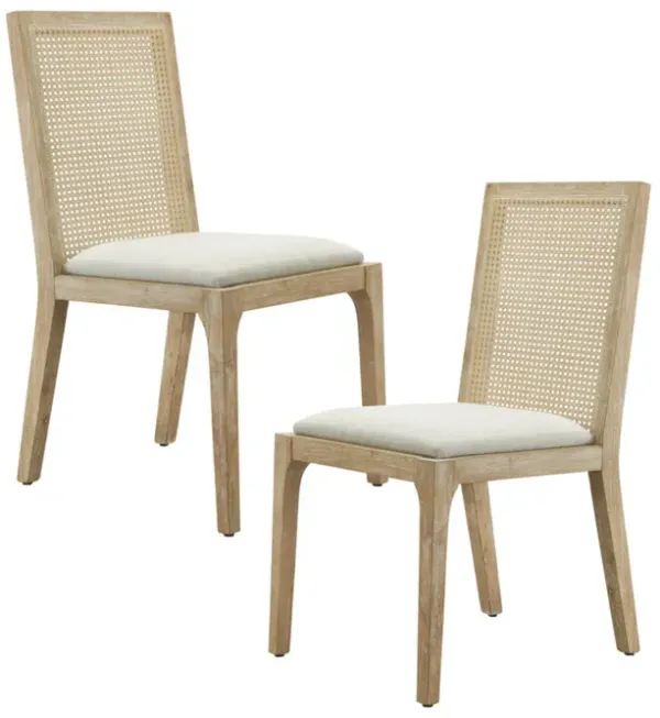 Dining Chair With Synthetic Cane Back And Upholstered Seat (Set of 2) - Natural
