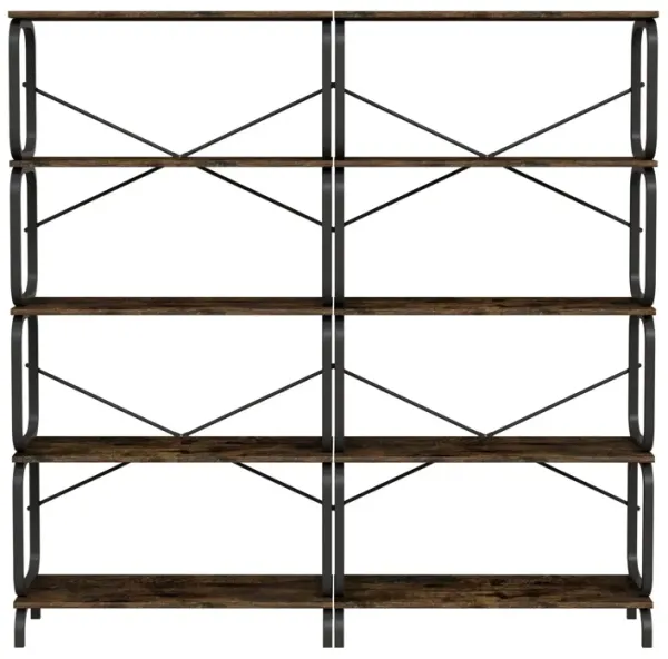 5 Tier Industrial Bookshelf, Tall Bookcase With Open Design, Vintage Storage Organizer