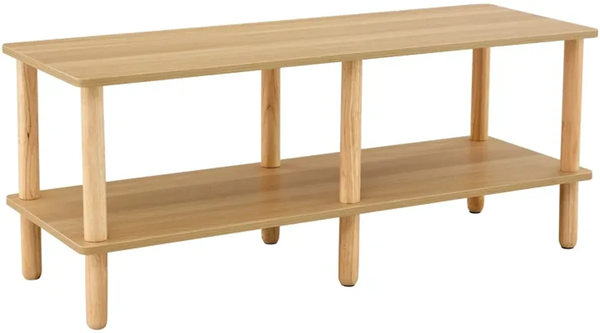 Modern Double Deck TV Cabinet With Open Storage Shelf, Rounded Legs