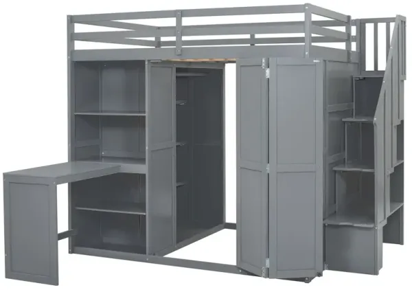 Loft Bed With Wardrobe, Desk And Shelves