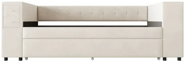 Upholstered Bed With Storage And Twin Trundle, USB Charging Ports