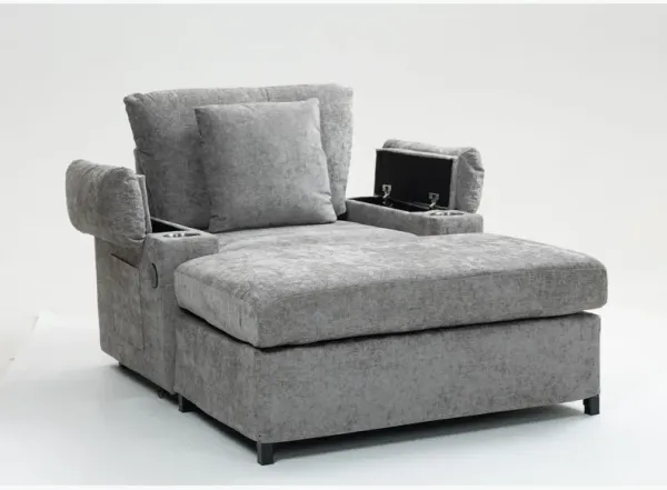 Chenille Fabric Sofa Bed With Cupholders And USB Charging Ports Chair For Living Room