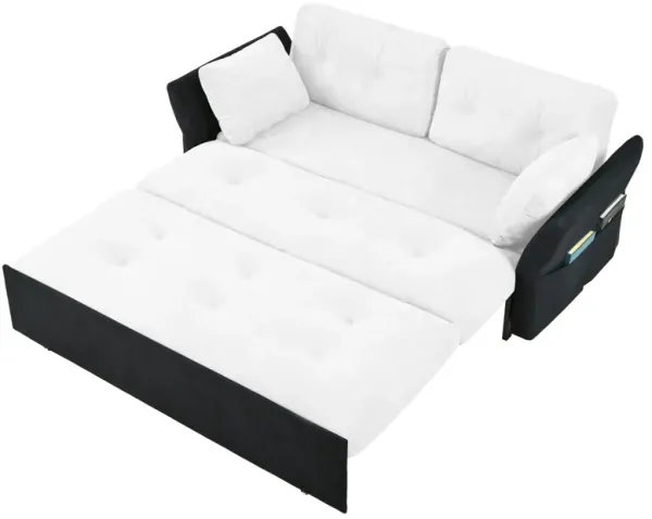 Modern Convertible Sleeper Sofa Bed With Pull-Out Queen Design, Side Storage & Thick Cushions