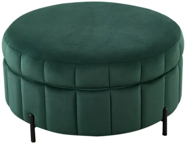 Upholstered Round Ottoman With Reversible Lid, Channel Tufted Pumpkin Shape