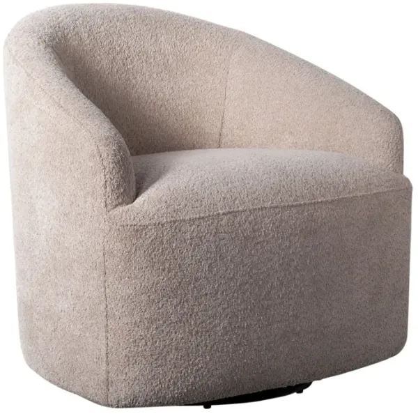 Modern Upholstered 360 Degree Swivel Chair Faux Fabric Solid Wood Frame - Beige