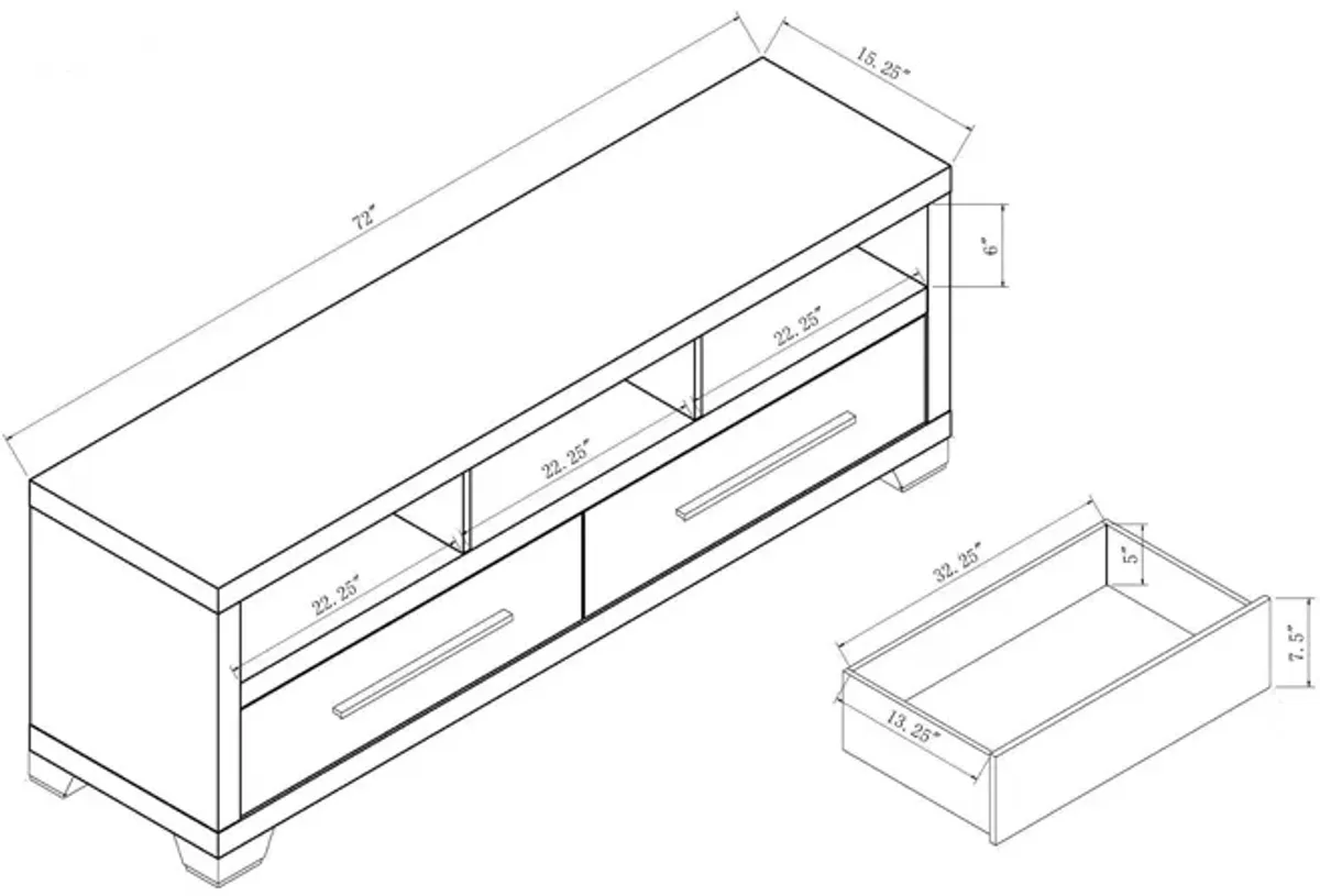 Modern White TV Media Stand, Home Entertainment Center With Open Shelving And Two Drawers - White
