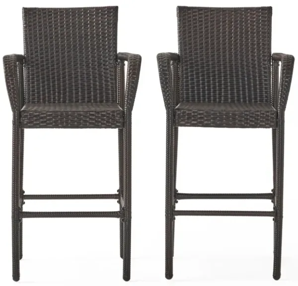 Outdoor Rattan Wicker Bar Chair With Metal Frame - Brown