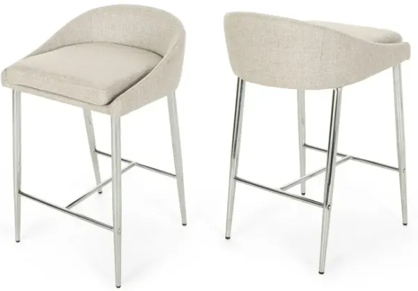 Celest - Upholstered Counter Stool With Low Back And Tapered Legs - Beige / Chrome