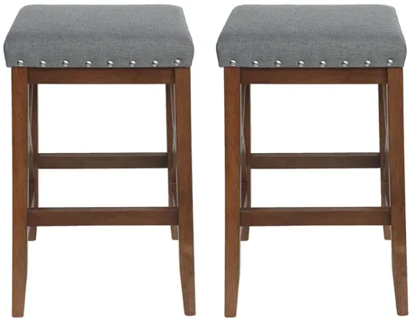 Upholstered Bar Stool With Nailhead Trim And X Frame Design (Set of 2) - Charcoal