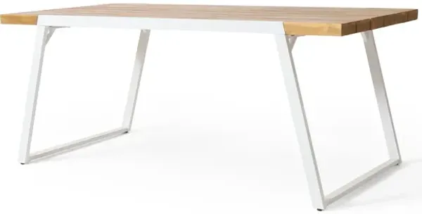 Outdoor Dining Table With Slat Top - Teak / White