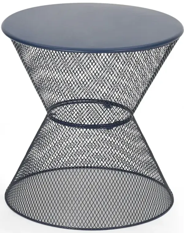 Zine - Outdoor Side Table With Hourglass Shaped And Iron Frame - Navy