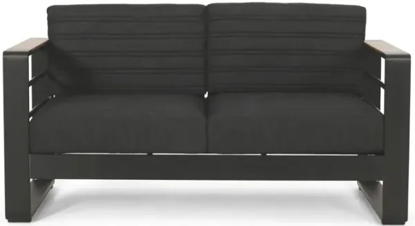 Loveseat With Slat Paneling And Aluminum Frame - Black