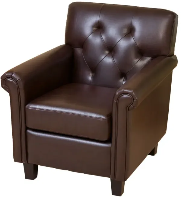Upholstered Club Chair With Button Tufted Back Rest - Brown