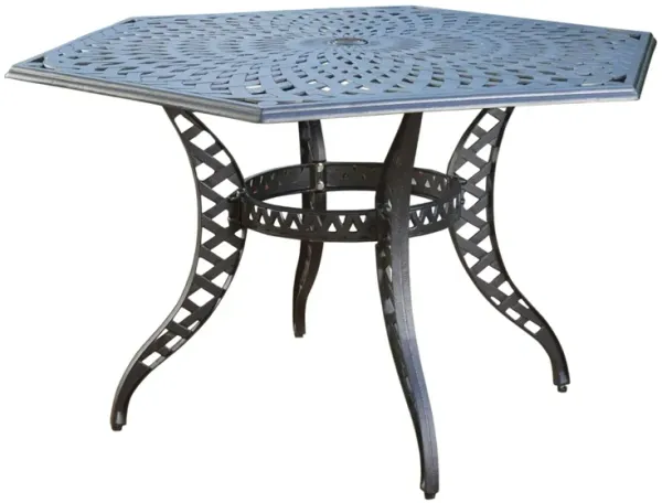Outdoor Cast Aluminum Dining Table With Lattice Top And Umbrella Hole - Black