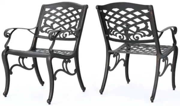 Luminea - Outdoor Aluminum Dining Chair With Scroll Design, Lattice Pattern And Cabriole Legs - Copper