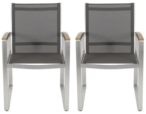 Poetic - Outdoor Dining Chair With Faux Wood Arms And Aluminum Frame (Set of 2) - Gray
