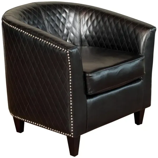 Faux Leather Club Chair With Nailhead Trim - Black