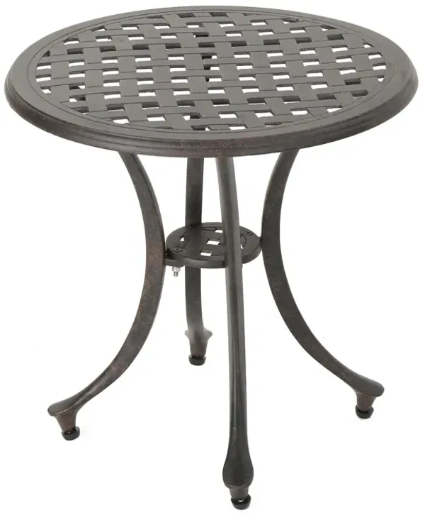 Lunaire - Outdoor Round Cast Aluminum Side Table With Lattice Top And Curved Legs - Bronze