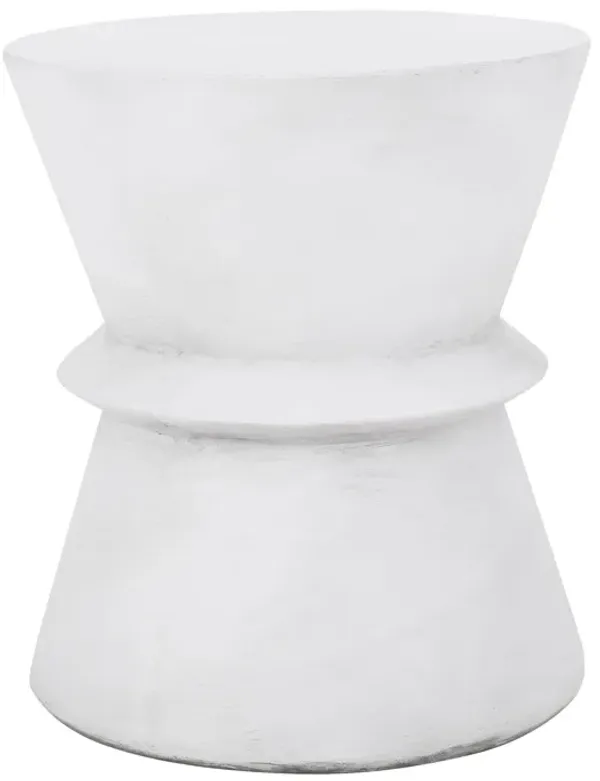 Outdoor Lightweight Concrete End Table With Hourglass Structure - Antique White