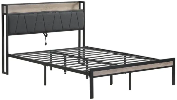 Metal Platform Bed Frame With Upholsteryolstery Storage Function Headboard And USB Liner And Footboard With Drawers, No Box Spring Needed, Large Under Bed Storage