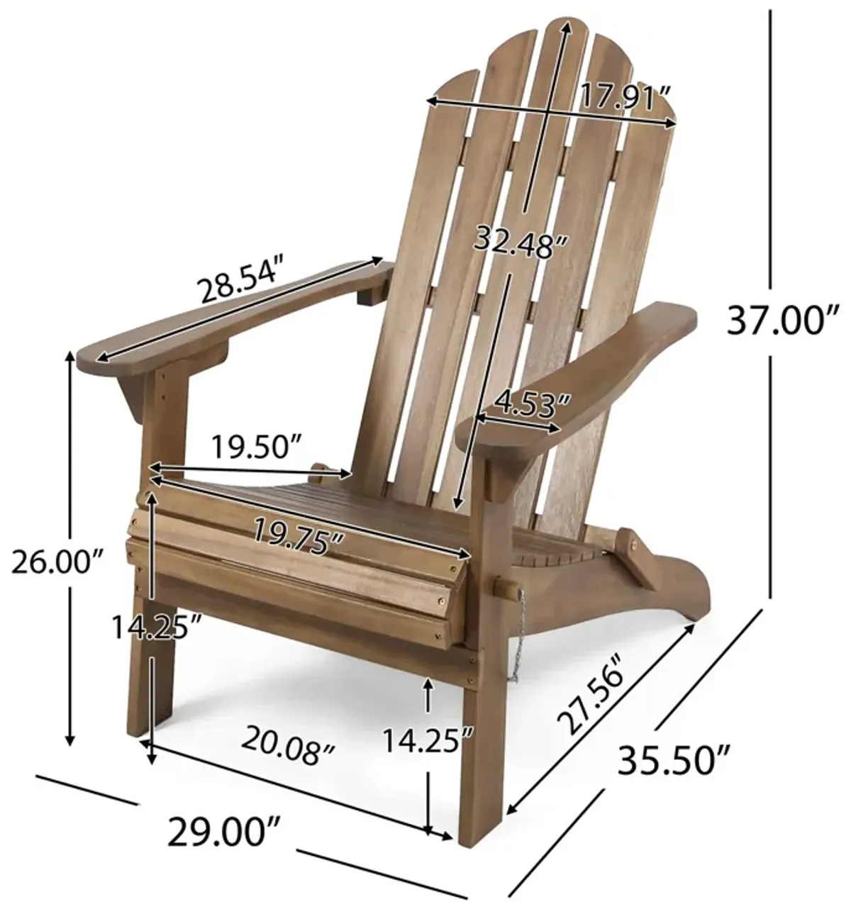 Aurascape - Outdoor Acacia Wood Foldable Adirondack Chair