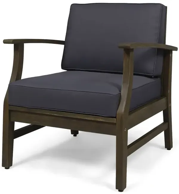 Enchanting Outdoor Club Chair With Slat Panel Design And Water Resistant Cushion - Dark Gray
