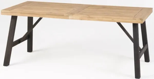 Outdoor Weather Resistant Dining Table With Slat Panel Design - Natural / Gray