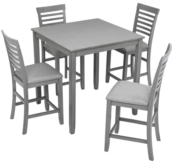 5 Piece Dining Table Set, Wooden Dining Square Table Set For 4, Counter Height Kitchen Table Set With Square Table And 4 Upholstered Chairs - Gray