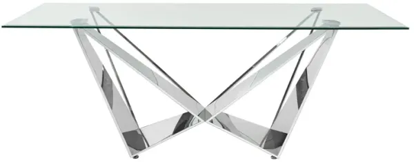 Clear Glass With Polished Stainless Steel Base Dining Table - Silver