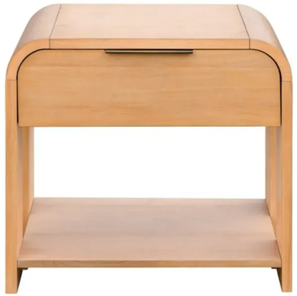 Modern 1 Drawer Waterfall Nightstand With Mid Century Design - Natural