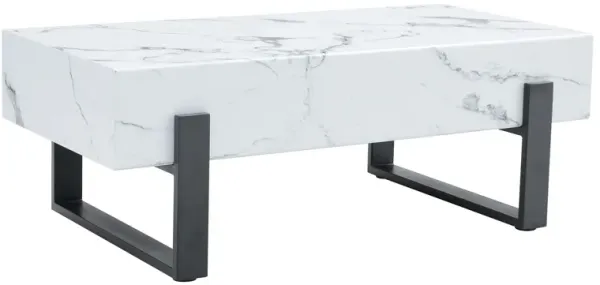 Minimalist Marble Patterned Coffee Table With Black Metal Legs - White / Black