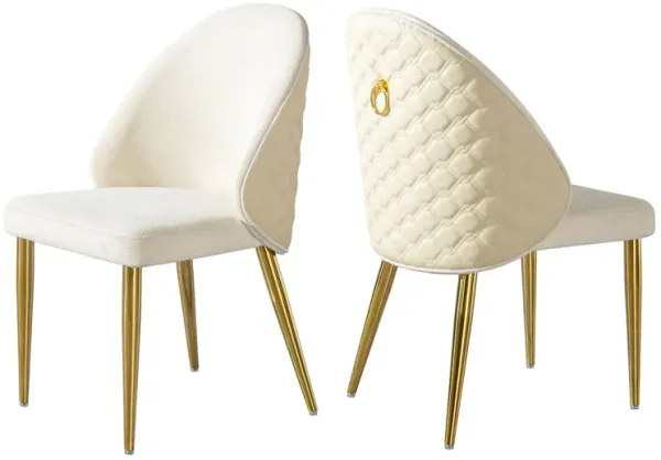 2 Pieces Contemporary Stainless Steel Dining Chair With Upholstery And Leather Backrest - Gold