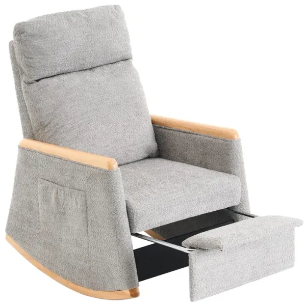 Accent Rocking Chair With Footrest, High Back Rubber Wood Rocking Legs Bedroom Living Space